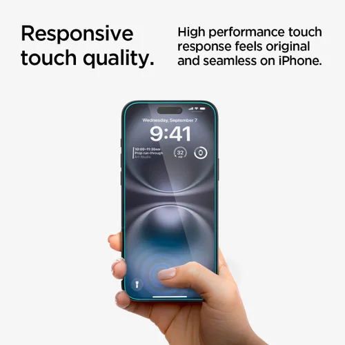 Vista 6 de Spigen Protector de pantalla de vidrio templado [GlasTR EZ FIT - Privacidad] Diseñado para iPhone 16 Plus/iPhone 15 Plus [2 unidades]
