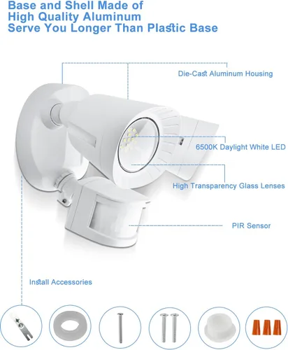 Vista 2 de UFOND Luces LED de seguridad para exteriores, luz con sensor de movimiento, 2400 lúmenes, reflectores de aluminio, impermeable, ángulo ajustable