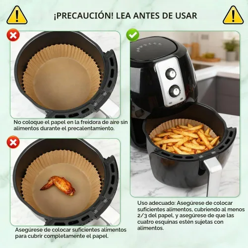 Vista 6 de BYKITCHEN 300 PCS forros desechables pequeños para freidora de aire de 2 a 5 QT, forros redondos de papel pergamino para freidora de aire