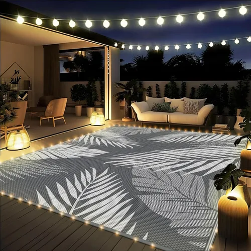Vista 39 de GENIMO - Alfombra para exteriores de 6 x 9 pies, para patio, espacios amplios, reversible, de pajillas de plástico, alfombra impermeable para Azul