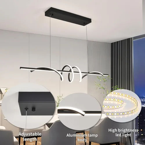 Vista 2 de Lámpara colgante LED moderna, lámpara de araña negra de 39.37 pulgadas regulable con control remoto y teléfono, temperatura de color ajustable