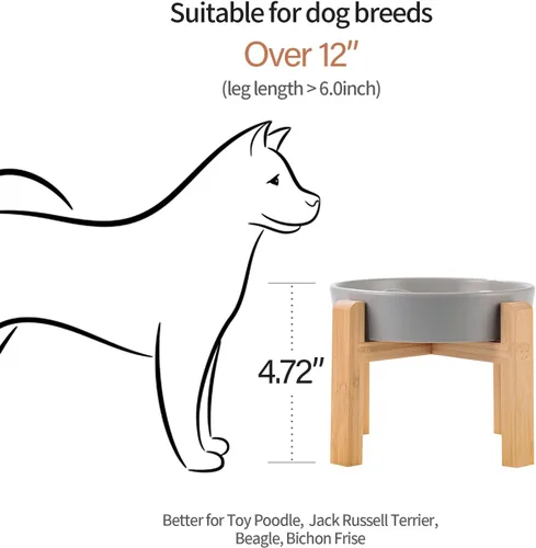 Vista 4 de Cuenco de cerámica gris para perros de razas pequeñas y medianas, cuenco elevado/elevado de 6.1 pulgadas de alimentación lenta, cuenco de comida