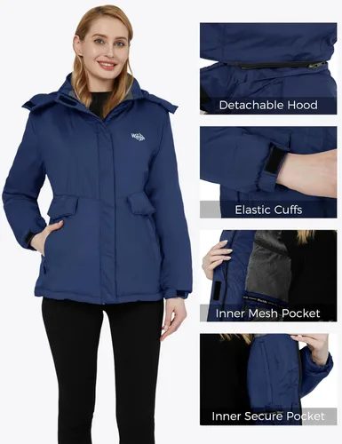 Vista 5 de Wantdo - Chaqueta de esquí impermeable para mujer, abrigo de invierno cálido y resistente al viento, abrigos de nieve