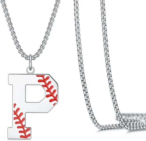 Vista 10 de VEEHOO Collar de béisbol para hombres y niños, letra inicial de la A a la Z, joyería de béisbol con colgante de joyería de béisbol para niños