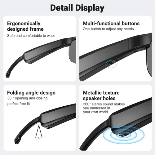 Vista 8 de Gafas inteligentes, gafas de sol polarizadas Bluetooth, micrófono y altavoces integrados, asistente de voz, protección UV, gafas de sol de audio