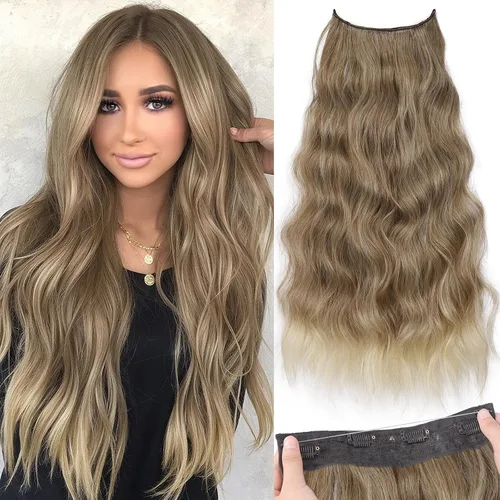 Vista 85 de KooKaStyle - Extensiones de cabello con hilo invisible, diadema transparente, ajustables, 4 clips fijadores, cabello largo y ondulado de 12