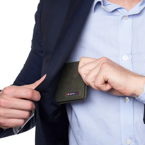 Vista 5 de Alpine Swiss Billetera de cuero de vaca para hombre, con RFID, plegable, viene en caja de regalo