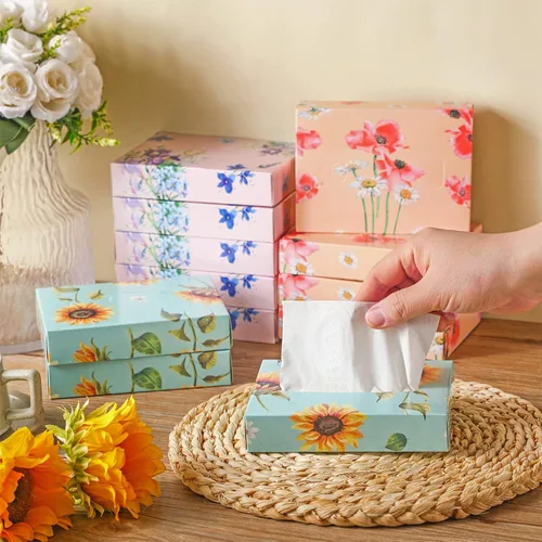 Vista 3 de TaoBary 24 paquetes de flores pequeñas cajas de pañuelos faciales para automóvil, paquetes de pañuelos desechables de pañuelos, cubos de pañuelos