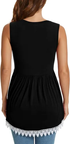 Vista 6 de Xpenyo Camiseta sin mangas de maternidad para mujer, con encaje de ganchillo, peplum