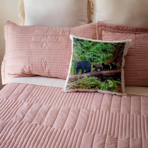 Vista 5 de 3dRose Black Bear Triplets Follow mom at ANAN Creek. 16x16 inch Pillow Case