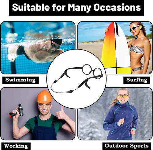 Vista 6 de QUEEN KING 4 correas ajustables para gafas, retenedor de gafas de sol deportivas de ajuste universal, correa antideslizante para lentes sin cola