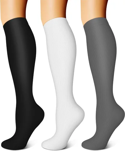 Vista 6 de FEYHAY Calcetines de compresión de cobre (3 pares) de 15-20 mmHg de circulación es la mejor atlética y diaria para hombres y mujeres, correr