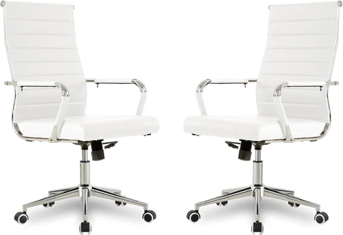 Vista 29 de Okeysen Office Desk Chair, Ergonomic Leather Modern Conference Room Chairs, Executive Ribbed Height Adjustable Swivel Rolling Chair for Home Office