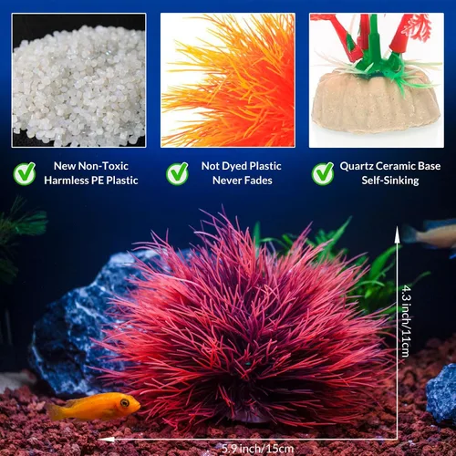 Vista 2 de Decoraciones de peceras para acuario, decoración artificial de plástico (negro rojo)