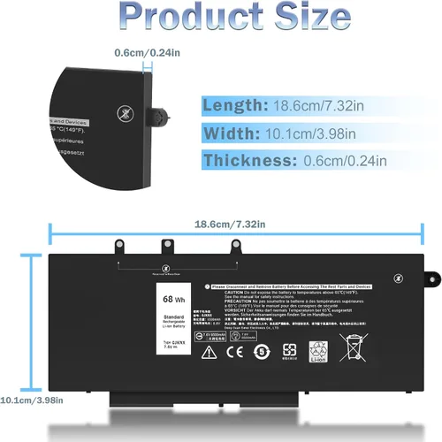 Vista 2 de GJKNX - Batería 68WH 7.6V compatible con Dell Latitude 5480 5490 5580 5590 5280 5491 5488 5591 5495 E5480 E5490 E5580 E5590 Precision 3530 3 Serie