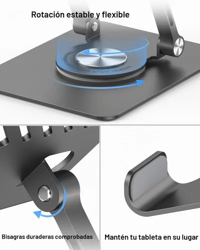 Vista 3 de JUANWE Soporte giratorio para iPad para escritorio, soporte de tableta de Negro