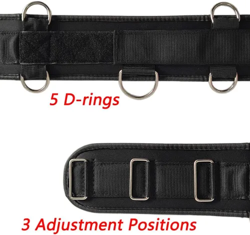 Vista 9 de LOOEEL Fitness Resistance Belt Multi Functional Fitness Belt with 5 Rings for Weight Training and Resistance Training of Load Carrying Pull Up Belt