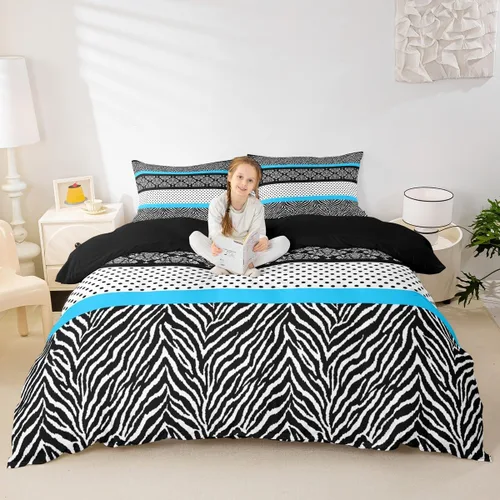 Vista 9 de Juego de funda de edredón con estampado de leopardo abstracto, tamaño individual, juegos de ropa de cama de piel de guepardo negro y gris