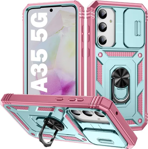 Vista 232 de PASNEW Funda militar para iPhone 13 Pro Max, cubierta de cámara deslizante y soporte de anillo de metal de 360°, carcasa rígida multicapa resistente