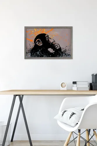 Vista 6 de Trends International Thinker Monkey - Póster de pared de la colección Graffiti, 22.4 pulgadas de largo x 14.7 pulgadas, versión enmarcada en madera