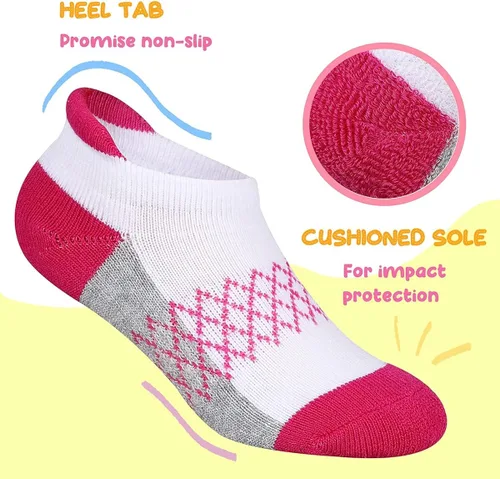 Vista 3 de Calcetines para niñas paquete de 6 calcetines atléticos al tobillo para niños suela acolchada calcetines casuales de corte bajo para niños pequeños