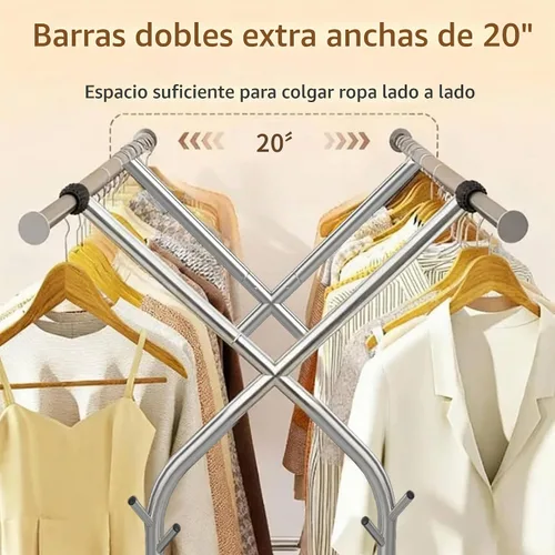 Vista 4 de HAPPY CHEERS Perchero de ropa resistente, perchero de doble barra