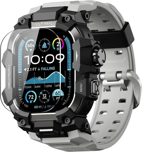 Vista 7 de ULTIMAL Funda Resistente con Correa para Apple Watch 44mm, Compatible con Apple Watch Series SE 3/SE 2/SE Generation/6/5/4, Funda Táctica Antigolpes