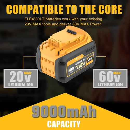 Vista 2 de Reemplazo avanzado de 9.0Ah para batería Dewalt 60v y 20V MAX, DCB609 DCB606 DCB612 DCB200 DCB201 DCB203 DCB204 DCB206 DCB207 DCB209 180Wh batería 1