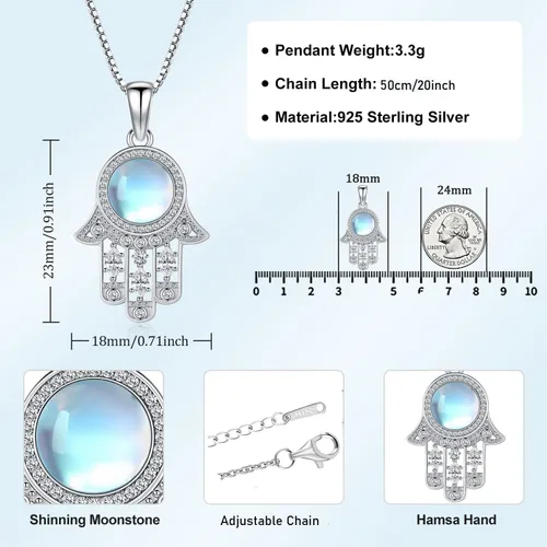 Vista 60 de Aniu Joyería de plata de ley 925 Hamsa de Fátima para mujer con circonita cúbica, viene con caja de regalo negra