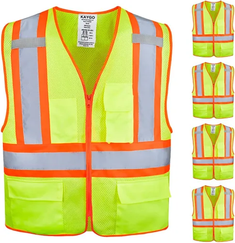 Vista 12 de KAYGO Chaleco de seguridad reflectante de alta visibilidad con bolsillos Poliéster transpirable ligero, de dos tonos, para construcción, almacén