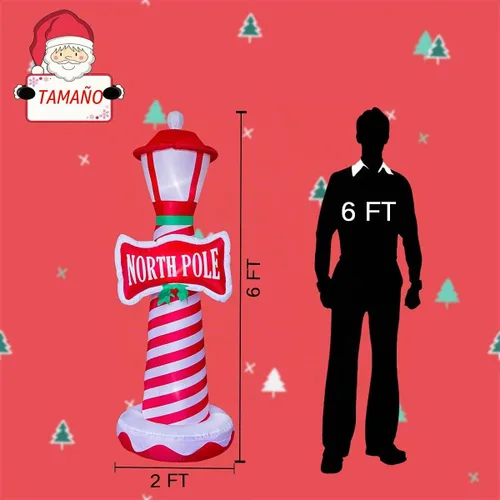 Vista 2 de Poptrend Decoraciones inflables de Navidad, faro inflable de Navidad, decoración de Navidad para patio, césped, hogar con luces LED de Navidad