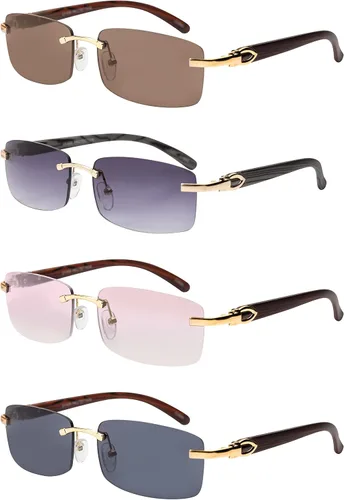 Vista 5 de Gafas de sol de aviador Elite Slim sin montura, rectangulares, metal y madera Paquete de 2: negro-humo
