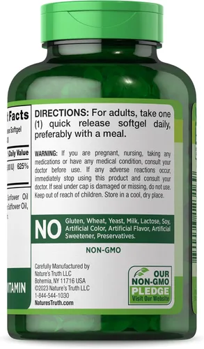 Vista 7 de Nature's Truth Vitamina D3 5000 UI cápsulas blandas 400 unidades Alta potencia Suplemento sin OMG y sin gluten