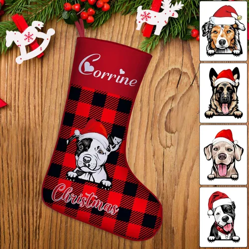 Vista 39 de Medias de Navidad de raza de perro personalizadas con texto de nombre, regalos de decoración de calcetines de Navidad personalizados para perros