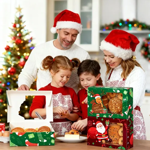 Vista 7 de Paquete de 24 cajas para galletas de Navidad (21x15x7 cm), cajas para regalos navideños, cajas de panadería con ventana para intercambio de regalos