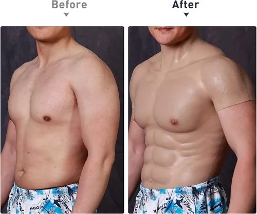 Vista 2 de ROANYER Traje muscular de silicona para hombre, realista, pecho de silicona masculino, vientre muscular falso, para cosplay transgénero