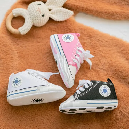 Vista 2 de KIDSUN - Zapatos deportivos unisex de caña alta para bebés, mezclilla de lona, suela antideslizante, suaves, para los primeros pasos