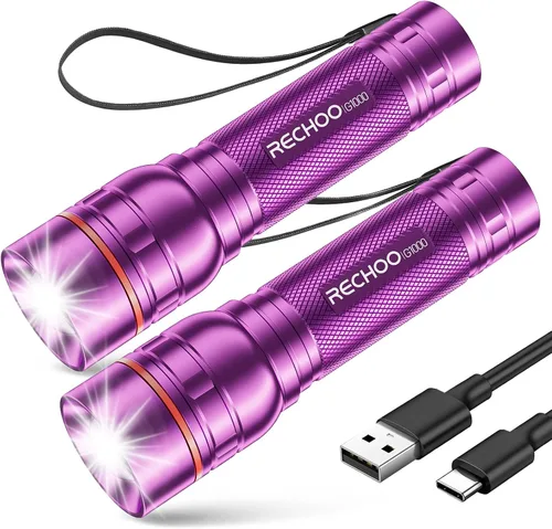 Vista 18 de RECHOO Linternas recargables de alta luminosidad, G1000 súper brillante, pequeña linterna LED con zoom y 3 modos de iluminación, linterna táctica