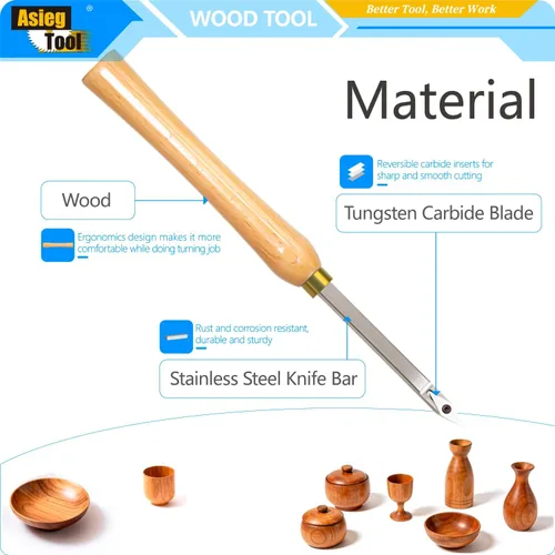 Vista 3 de Mini torno de madera con punta de carburo, herramientas de torneado, conjunto combinado de acabado de detallador más duro con mango de madera e