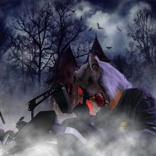 Vista 6 de EraSpooky Máscara de hombre lobo para hombre, disfraz de Halloween, máscara de látex de lobo de cabeza completa