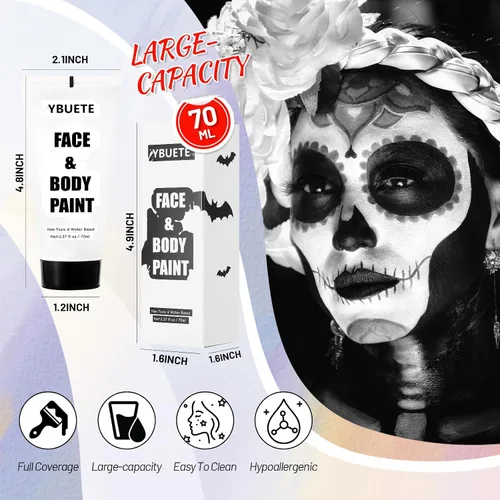 Vista 2 de YBUETE Pintura facial corporal a base de agua blanca para calavera Cosplay Blanco