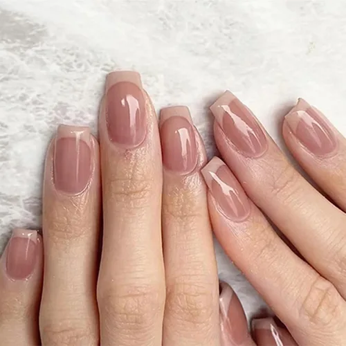 Vista 33 de Uñas postizas a presión de almendra, uñas postizas medianas con diseños de estampado francés de lámina dorada 3D, pegamento dorado Starlight en uñas