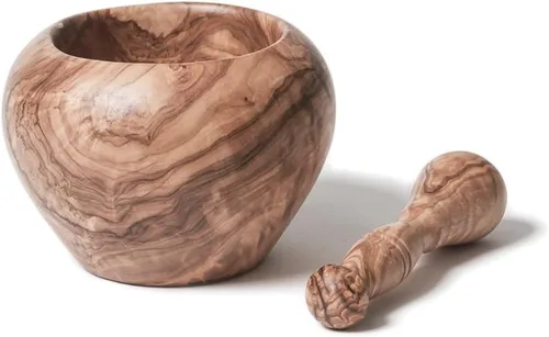 Vista 3 de Berard Juego de mortero y mortero hecho a mano de madera de olivo, 5 pulgadas