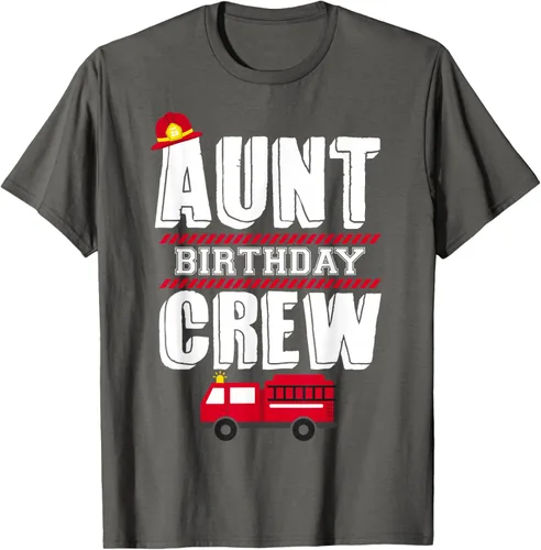 Vista 90 de Aunt Birthday Crew Fire Truck Fireman - Camiseta para fiesta de acogida, Negro, S