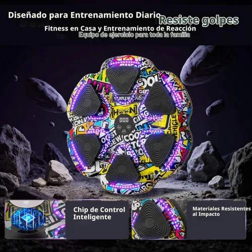 Vista 3 de Máquina de boxeo musical 2026 con guantes de boxeo, entrenador de boxeo inteligente con Bluetooth, máquina de montaje en pared para adultos y niños