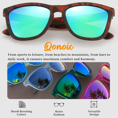 Vista 2 de Lentes de sol polarizados para mujeres y hombres, estilo clásico retro, lentes de espejo coloridos de los años 80, aptos para correr en la playa