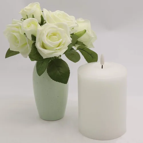 Vista 3 de GenSwin Velas LED parpadeantes sin llama de 4 x 6.5 pulgadas, funcionan con pilas con temporizador de 6 horas, velas votivas de cera real cálida