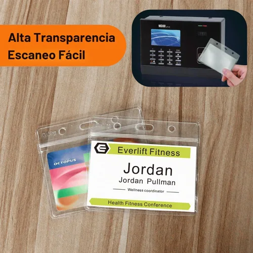 Vista 5 de Fushing 50 portatarjetas de identificación horizontales de plástico transparente