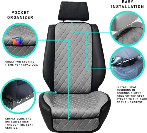 Vista 5 de FH Group Protector de asiento delantero de automóvil, resistente al agua, compatible con bolsa de aire, diseño de diamante de lujo Neo Supreme Beige