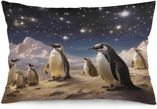 Vista 27 de Fundas de almohada con diseño de pingüinos de Navidad de 12 x 20 pulgadas, diseño de pingüinos en acuarela de Navidad, fundas de almohada
